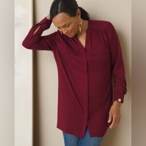 Chicos Maroon Satin Tunic Size 3 NWT